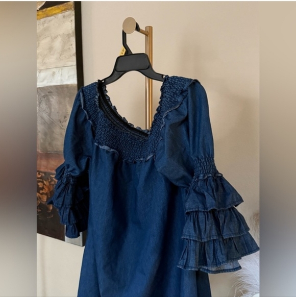 Blue Ruffled Off-Shoulder Dress - Picture 4 of 4
